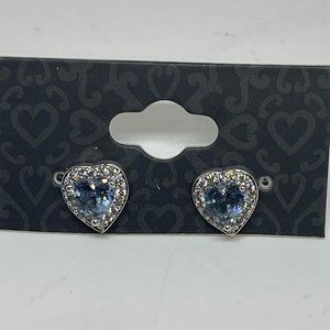 Silver Birthstone Heart Earrings - Blue Aquamarine